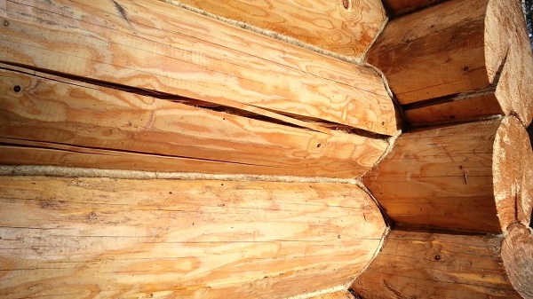 Трещины в деревянном срубе с конопаткой